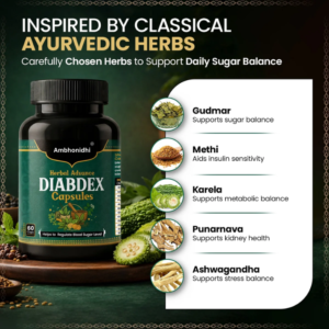 Ambhonidhi Herbal Advanced Diabdex Capsules | Supports Healthy Sugar Levels | 60 Capsules