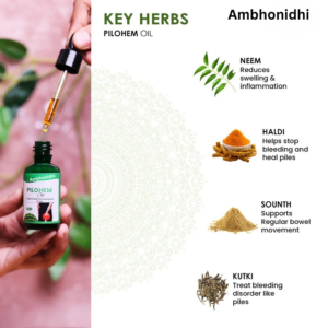 Ambhonidhi Pilohem Oil | For Managing Pain, Bleeding, And Itching.